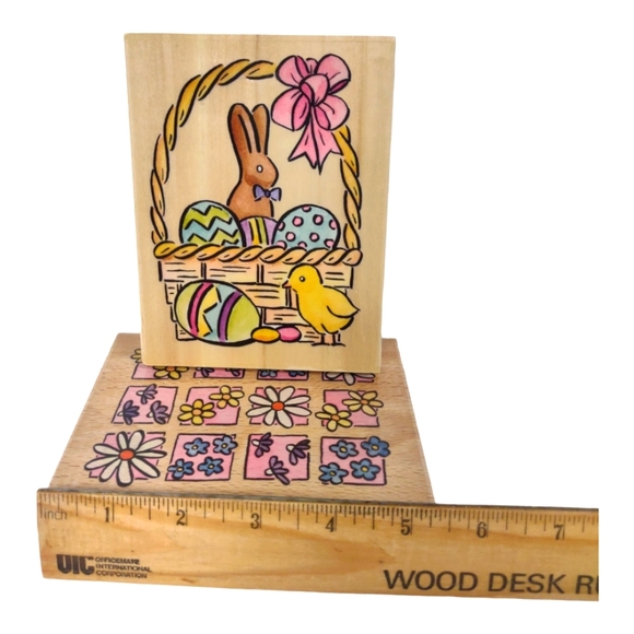 Large Easter Wood Rubber Mounted Stamper Craft Tool Vintage...